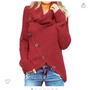 Red Cowl Neck Wrap Sweater